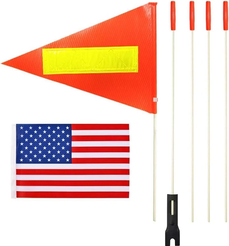 RAXCONN 4 Pcs Bike Flag Adjustable Height Fiberglass Pole Safety Sign High Visibility, Polyester Fiber Tear Resistant Waterproof Orange Reflective Strip Flag and American flag - Image 1